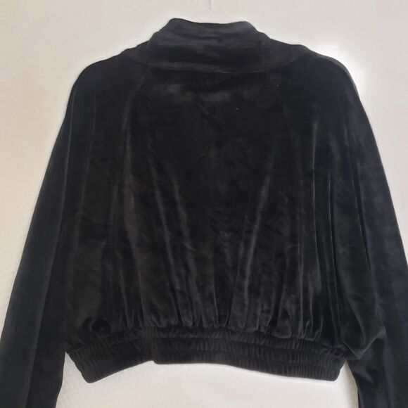 Guess‎ Womens Black Velour Crop Y2K Style Bomber Jacket Metal Zippers Size XL - Picture 9 of 9